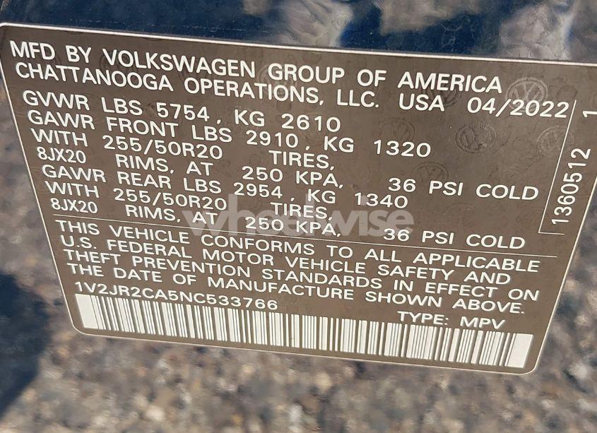 Photo 9 of 2022 Volkswagen Atlas 3.6L V6 SE W/TECHNOLOGY (VIN 1V2JR2CA5NC533766)