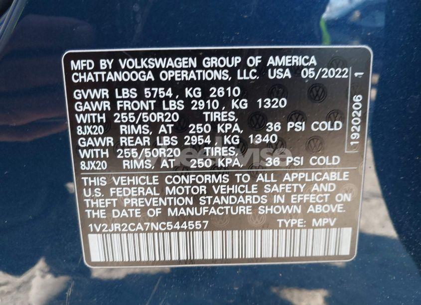 Photo 9 of 2022 Volkswagen Atlas 3.6L V6 SE W/TECHNOLOGY (VIN 1V2JR2CA7NC544557)
