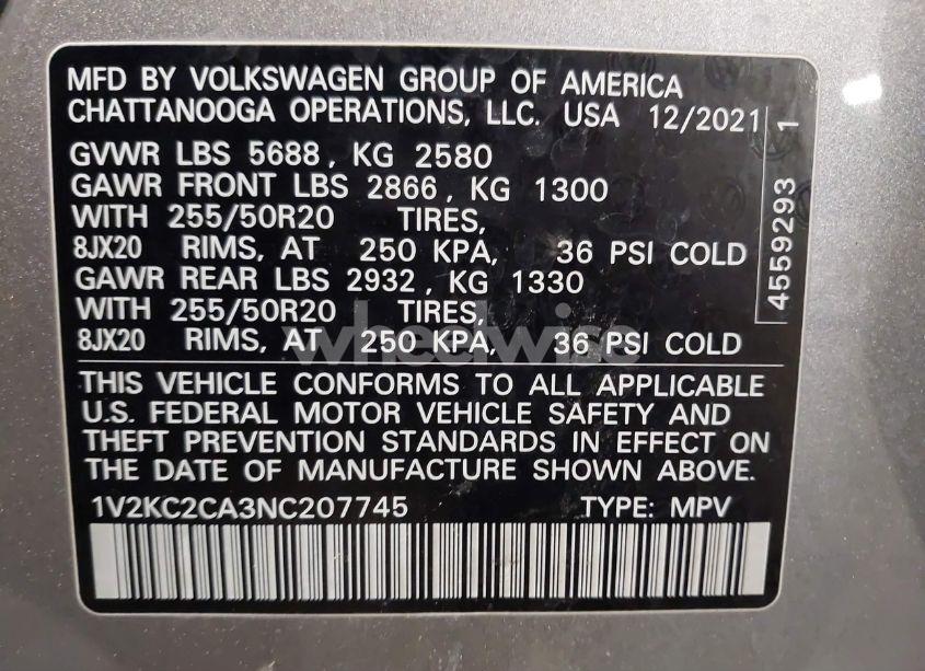 Photo 9 of 2022 Volkswagen Atlas CROSS SPORT 2.0T SE W/TECHNOLOGY (VIN 1V2KC2CA3NC207745)