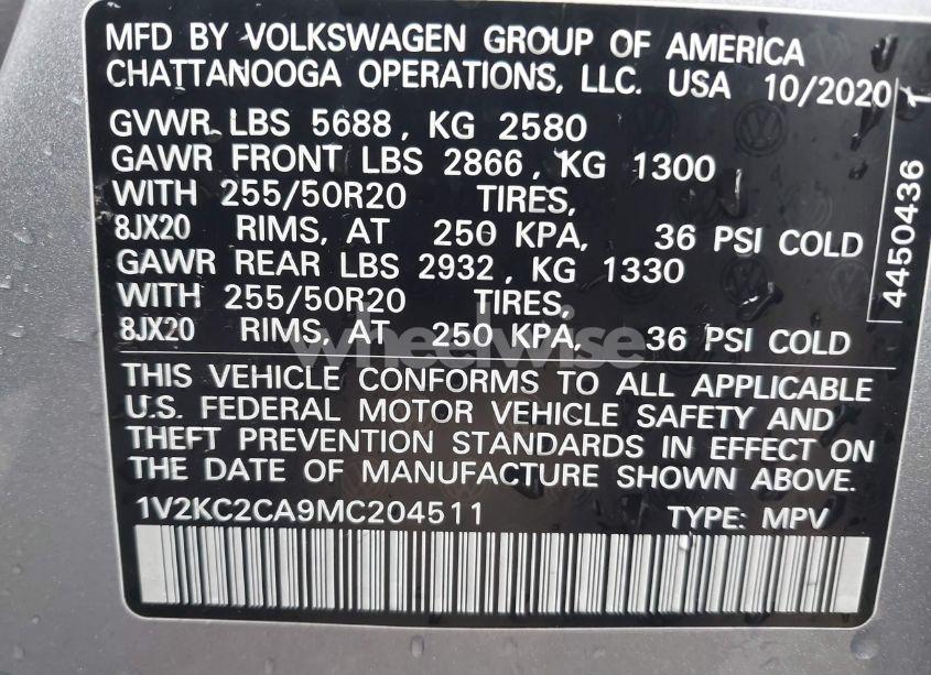 Photo 9 of 2021 Volkswagen Atlas CROSS SPORT 2.0T SE W/TECHNOLOGY (VIN 1V2KC2CA9MC204511)