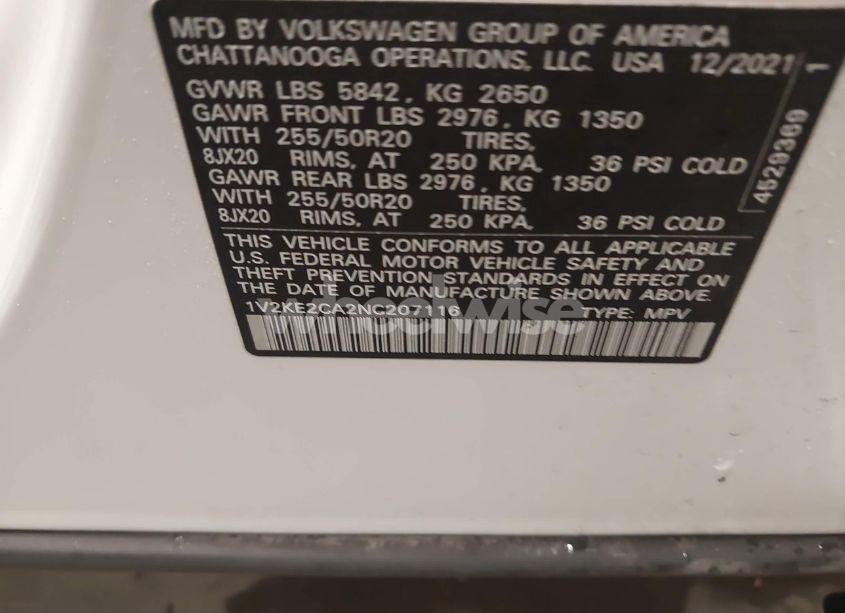 Photo 9 of 2022 Volkswagen Atlas CROSS SPORT 3.6L V6 SE W/TECHNOLOGY (VIN 1V2KE2CA2NC207116)