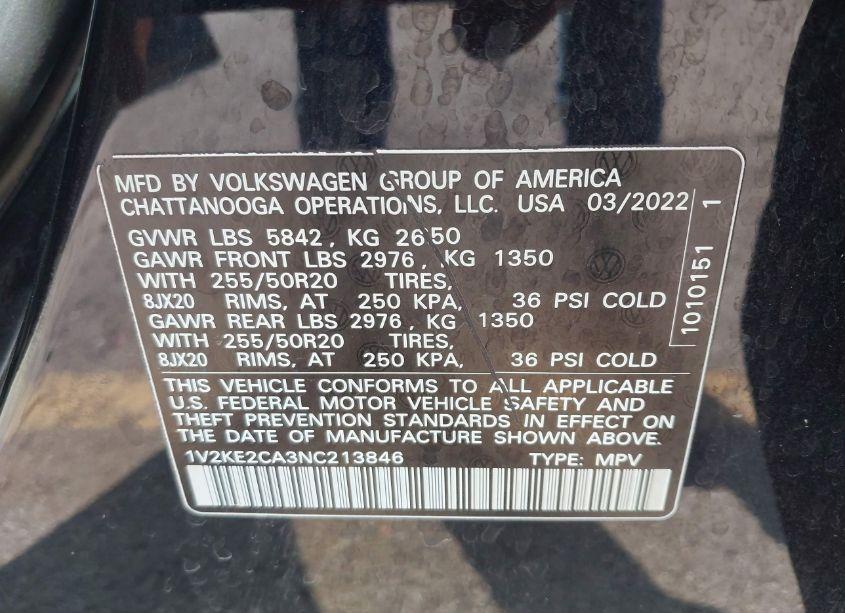 Photo 9 of 2022 Volkswagen Atlas CROSS SPORT 3.6L V6 SE W/TECHNOLOGY (VIN 1V2KE2CA3NC213846)