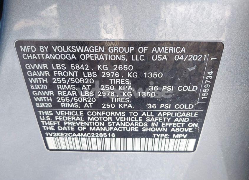 Photo 9 of 2021 Volkswagen Atlas CROSS SPORT 3.6L V6 SE W/TECHNOLOGY (VIN 1V2KE2CA4MC228516)