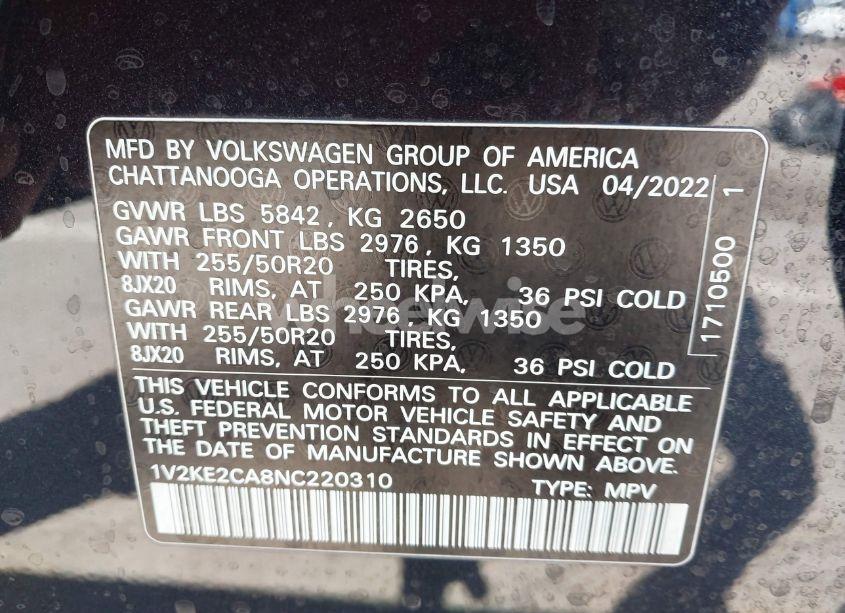 Photo 9 of 2022 Volkswagen Atlas CROSS SPORT 3.6L V6 SE W/TECHNOLOGY (VIN 1V2KE2CA8NC220310)