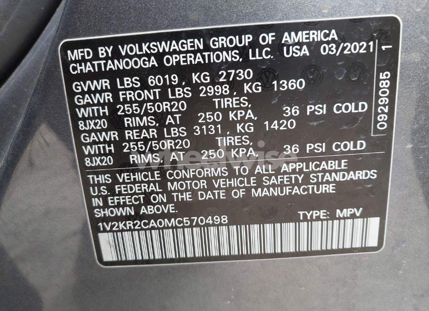 Photo 9 of 2021 Volkswagen Atlas 3.6L V6 SE W/TECHNOLOGY (VIN 1V2KR2CA0MC570498)