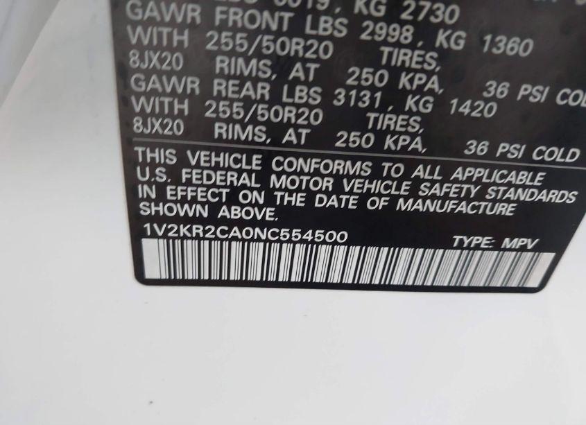 Photo 9 of 2022 Volkswagen Atlas 3.6L V6 SE W/TECHNOLOGY (VIN 1V2KR2CA0NC554500)