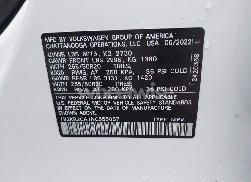 Photo 9 of 2022 Volkswagen Atlas 3.6L V6 SE W/TECHNOLOGY (VIN 1V2KR2CA1NC555087)