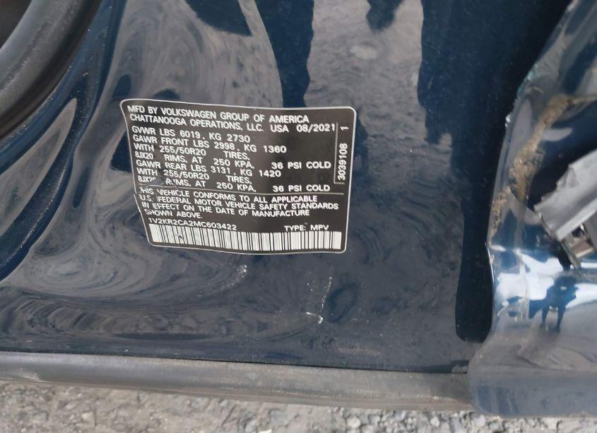 Photo 9 of 2021 Volkswagen Atlas 3.6L V6 SE W/TECHNOLOGY (VIN 1V2KR2CA2MC603422)