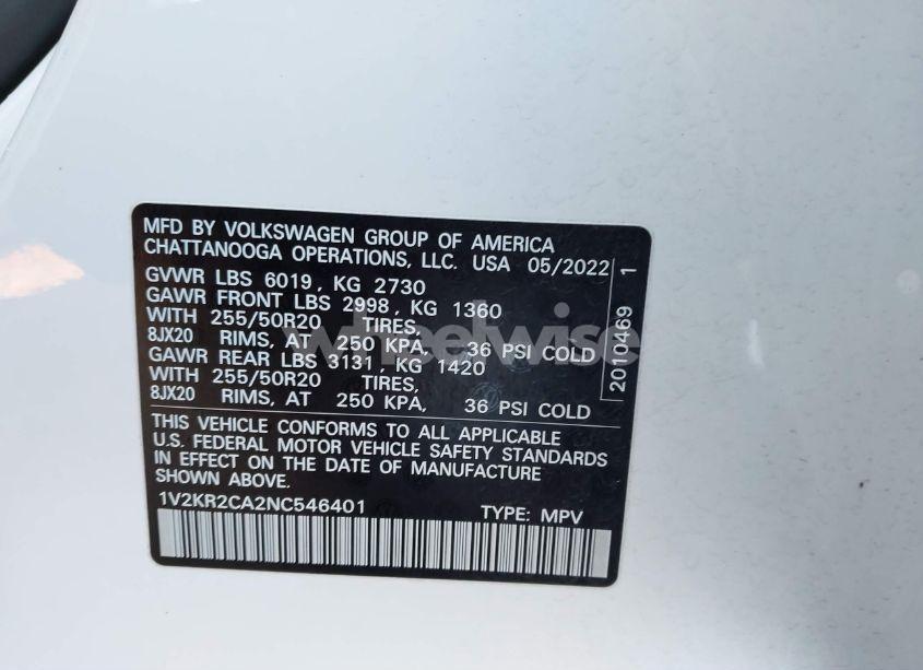 Photo 9 of 2022 Volkswagen Atlas 3.6L V6 SE W/TECHNOLOGY (VIN 1V2KR2CA2NC546401)