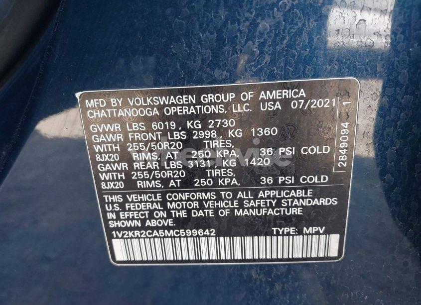 Photo 9 of 2021 Volkswagen Atlas 3.6L V6 SE W/TECHNOLOGY (VIN 1V2KR2CA5MC599642)