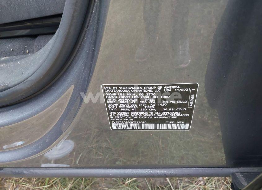 Photo 9 of 2022 Volkswagen Atlas 3.6L V6 SE W/TECHNOLOGY (VIN 1V2KR2CA5NC512646)