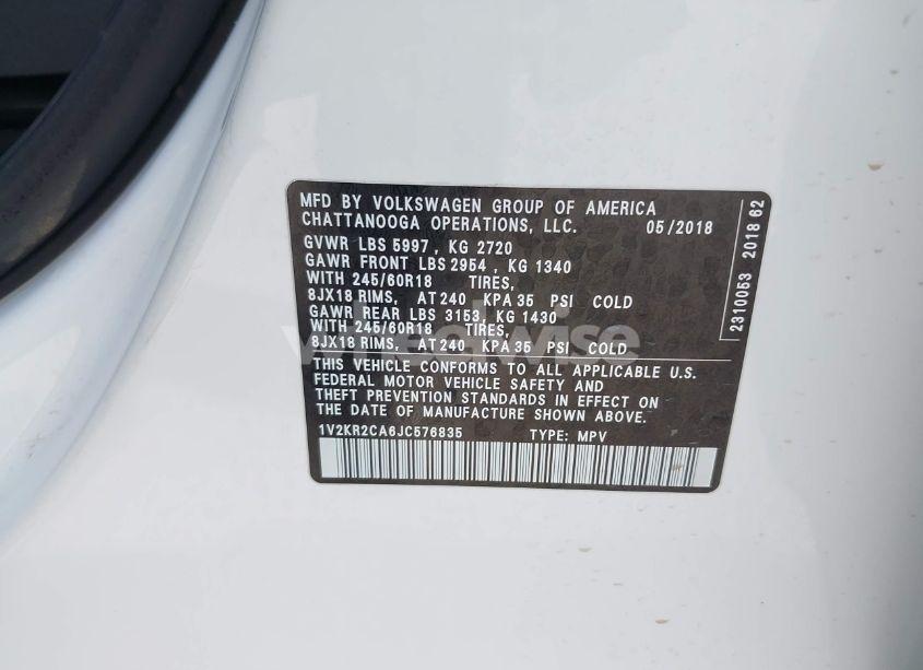 Photo 9 of 2018 Volkswagen Atlas 3.6L V6 SE (VIN 1V2KR2CA6JC576835)