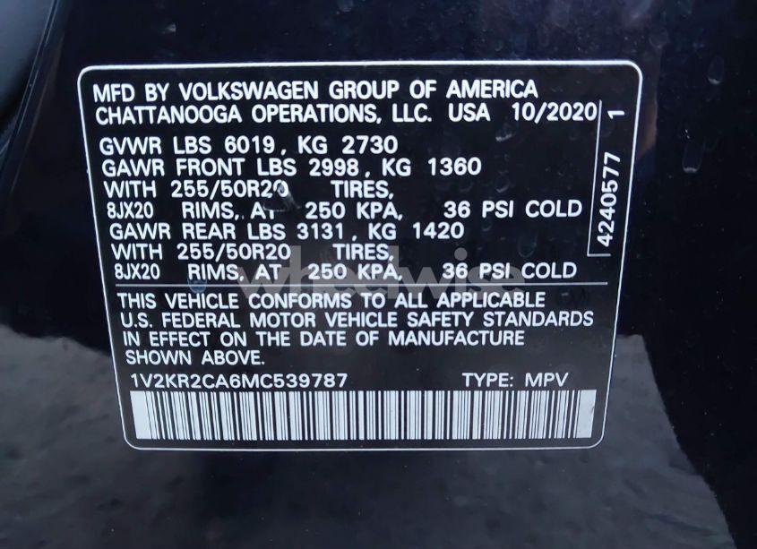 Photo 9 of 2021 Volkswagen Atlas 3.6L V6 SE W/TECHNOLOGY (VIN 1V2KR2CA6MC539787)