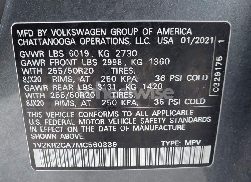 Photo 9 of 2021 Volkswagen Atlas 3.6L V6 SE W/TECHNOLOGY (VIN 1V2KR2CA7MC560339)