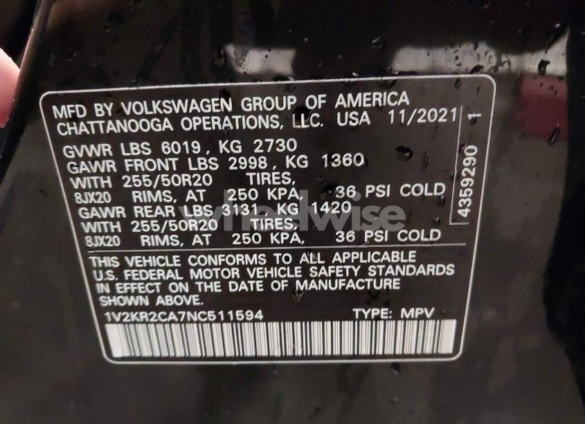 Photo 9 of 2022 Volkswagen Atlas 3.6L V6 SE W/TECHNOLOGY (VIN 1V2KR2CA7NC511594)