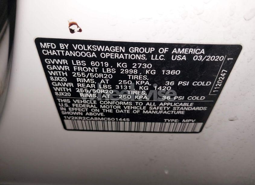 Photo 9 of 2021 Volkswagen Atlas 3.6L V6 SE W/TECHNOLOGY (VIN 1V2KR2CA8MC501445)