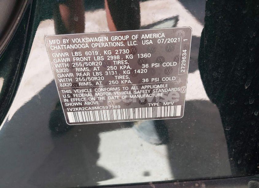 Photo 9 of 2021 Volkswagen Atlas 3.6L V6 SE W/TECHNOLOGY (VIN 1V2KR2CA9MC597389)