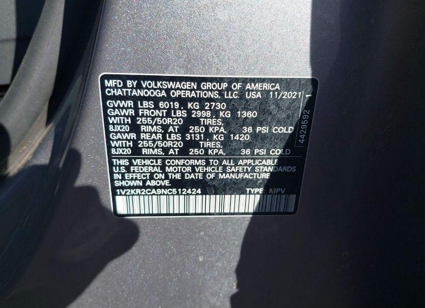 Photo 9 of 2022 Volkswagen Atlas 3.6L V6 SE W/TECHNOLOGY (VIN 1V2KR2CA9NC512424)