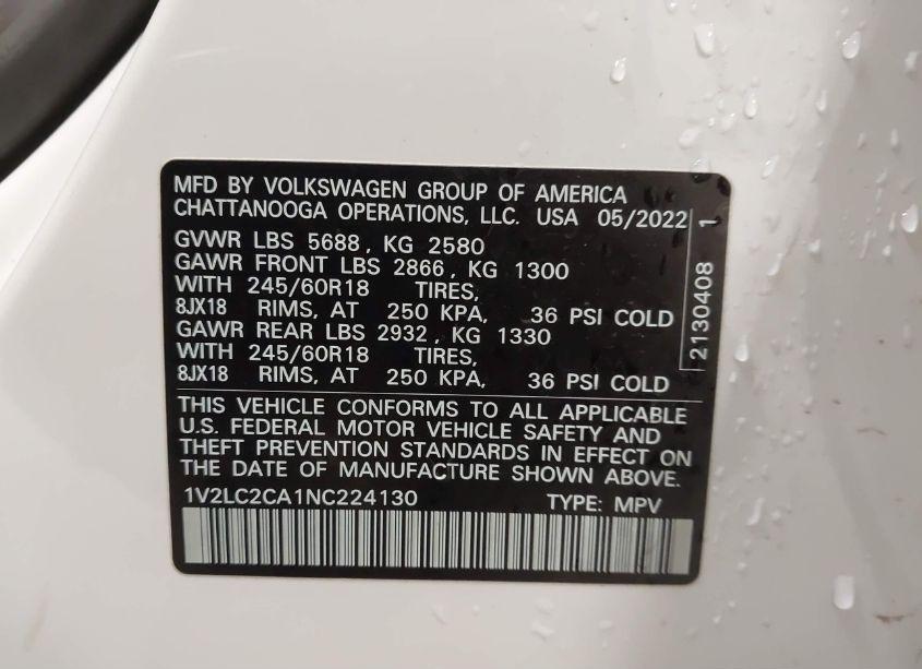 Photo 9 of 2022 Volkswagen Atlas CROSS SPORT 2.0T SE (VIN 1V2LC2CA1NC224130)