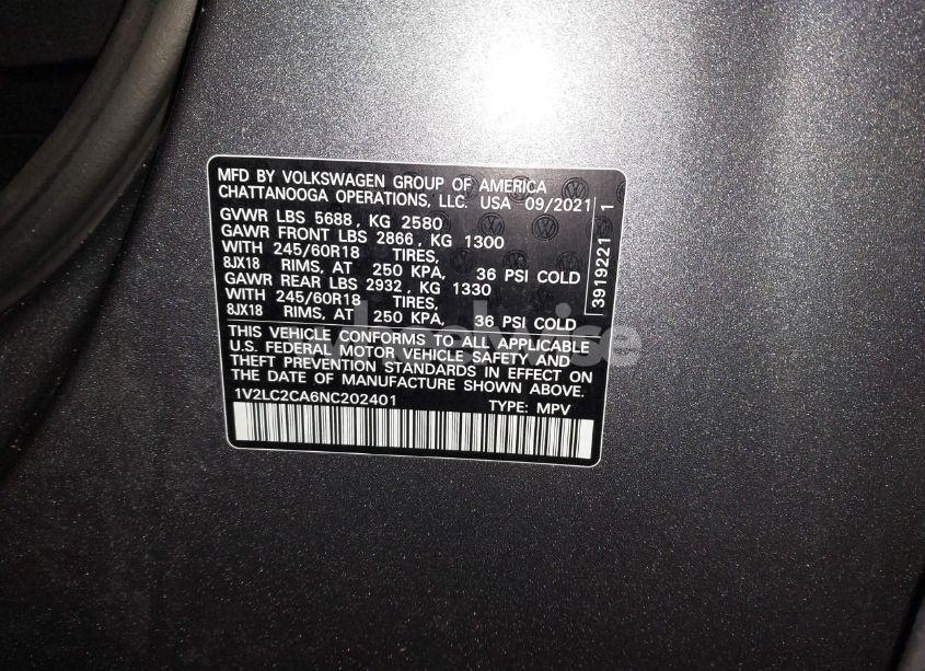 Photo 9 of 2022 Volkswagen Atlas CROSS SPORT 2.0T SE (VIN 1V2LC2CA6NC202401)