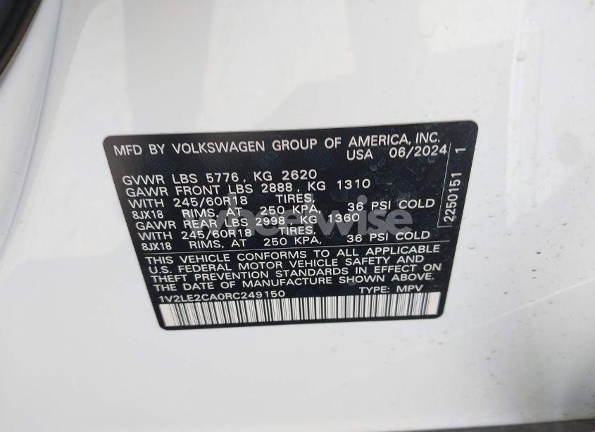 Photo 9 of 2024 Volkswagen Atlas CROSS SPORT 2.0T SE (VIN 1V2LE2CA0RC249150)