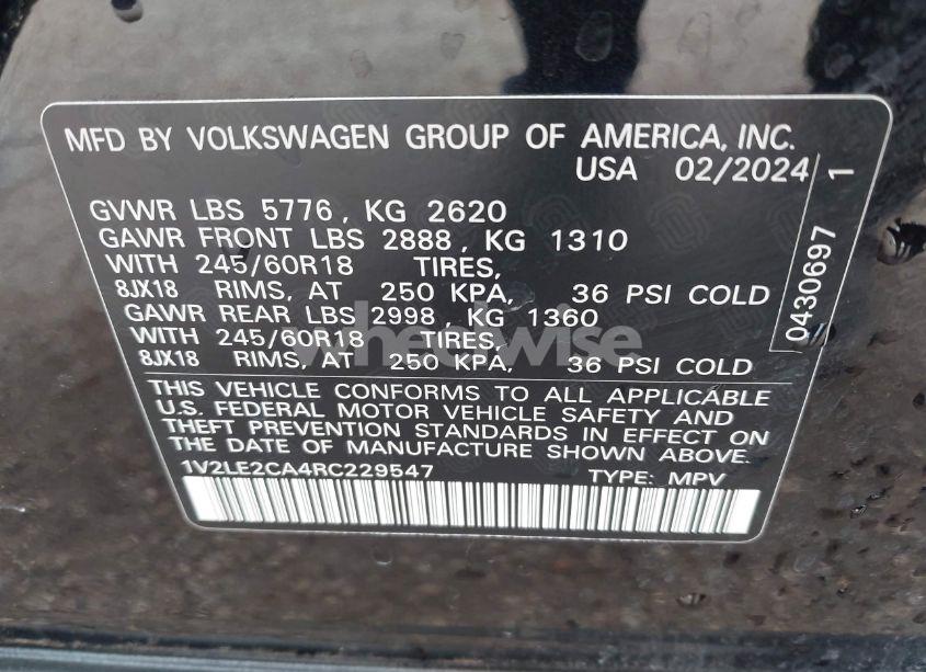 Photo 9 of 2024 Volkswagen Atlas CROSS SPORT 2.0T SE (VIN 1V2LE2CA4RC229547)