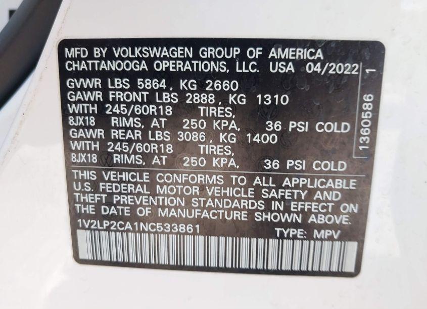 Photo 9 of 2022 Volkswagen Atlas 2.0T SE (VIN 1V2LP2CA1NC533861)