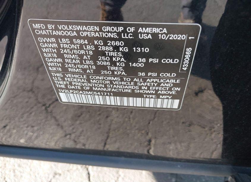 Photo 9 of 2021 Volkswagen Atlas 2.0T SE (VIN 1V2LP2CA2MC541711)