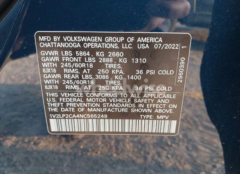 Photo 9 of 2022 Volkswagen Atlas 2.0T SE (VIN 1V2LP2CA4NC565249)
