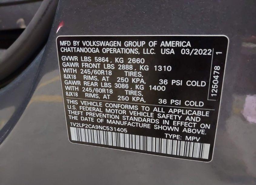 Photo 9 of 2022 Volkswagen Atlas 2.0T SE (VIN 1V2LP2CA9NC531405)