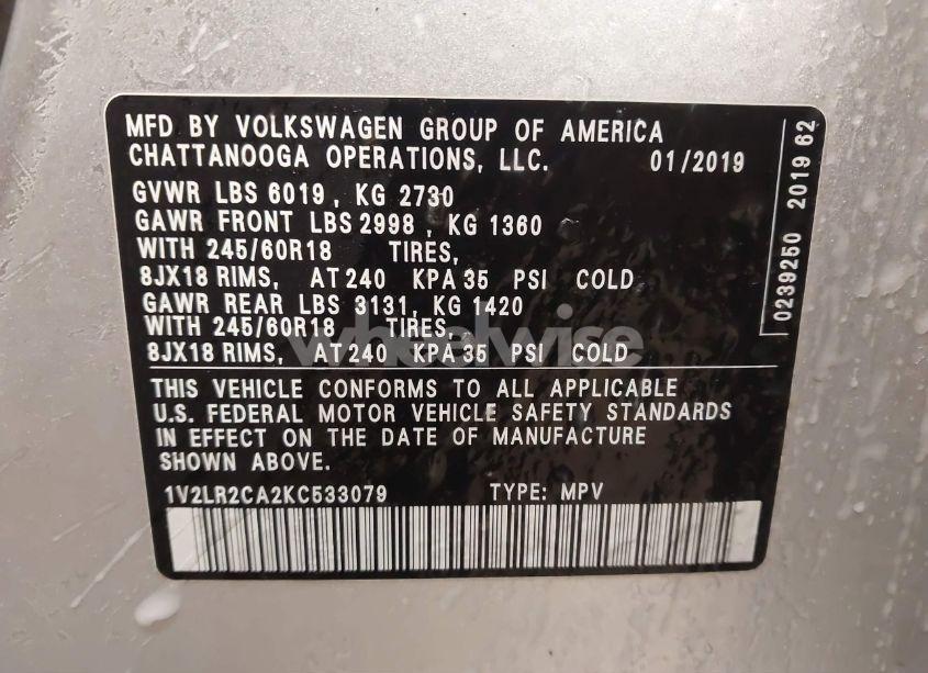 Photo 9 of 2019 Volkswagen Atlas 3.6L V6 SE (VIN 1V2LR2CA2KC533079)