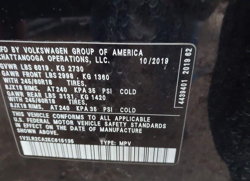 Photo 9 of 2019 Volkswagen Atlas 3.6L V6 SE (VIN 1V2LR2CA2KC615135)