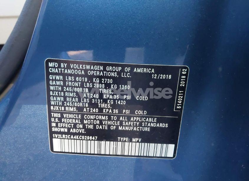 Photo 9 of 2019 Volkswagen Atlas 3.6L V6 SE (VIN 1V2LR2CA4KC529647)