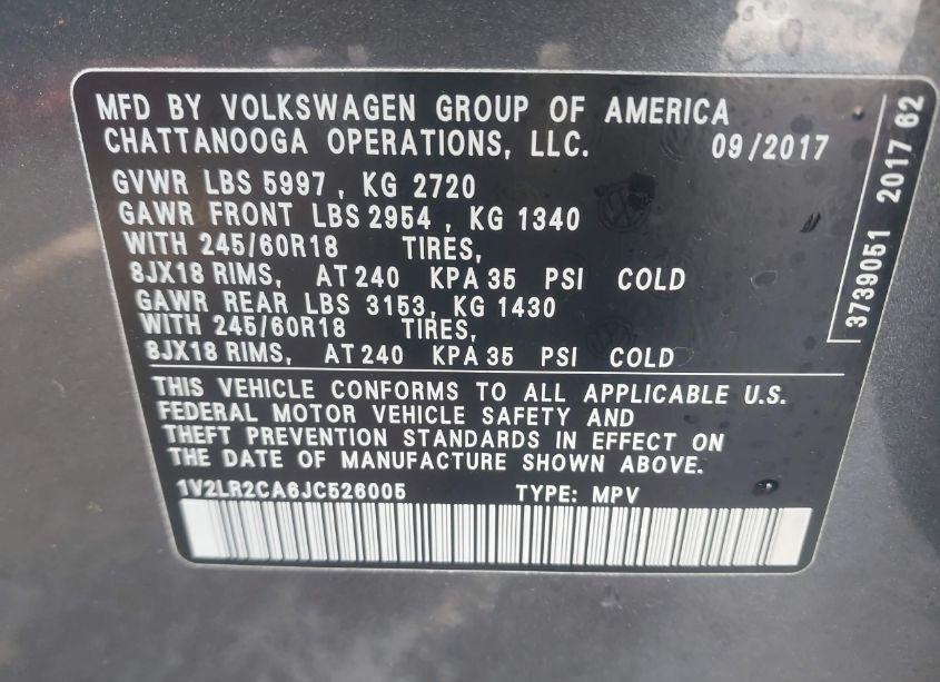 Photo 9 of 2018 Volkswagen Atlas 3.6L V6 SE/3.6L V6 SE W/TECHNOLOGY (VIN 1V2LR2CA6JC526005)