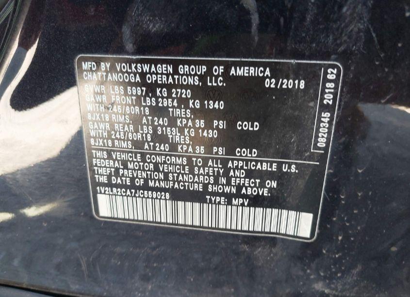Photo 9 of 2018 Volkswagen Atlas 3.6L V6 SE/3.6L V6 SE W/TECHNOLOGY (VIN 1V2LR2CA7JC559028)