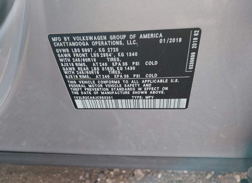 Photo 9 of 2018 Volkswagen Atlas 3.6L V6 SE/3.6L V6 SE W/TECHNOLOGY (VIN 1V2LR2CA9JC553201)