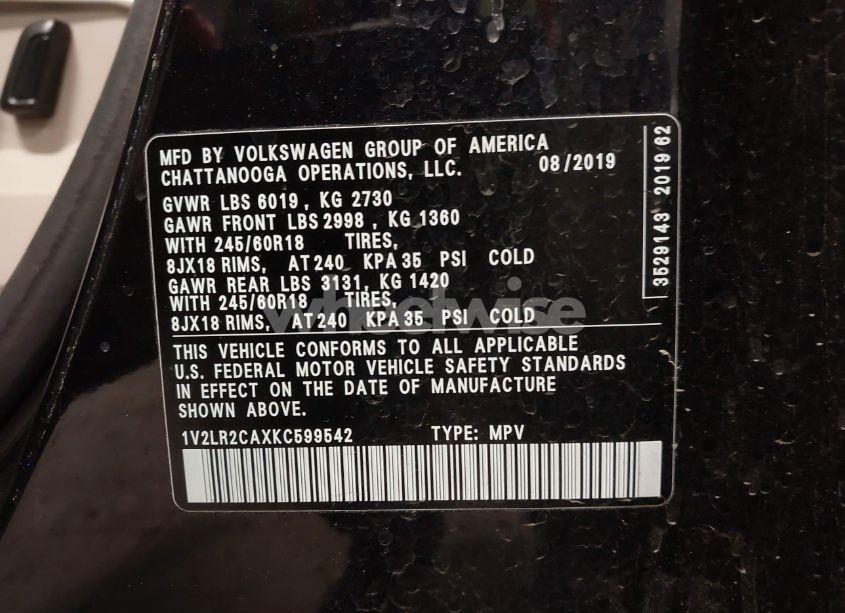 Photo 9 of 2019 Volkswagen Atlas 3.6L V6 SE (VIN 1V2LR2CAXKC599542)