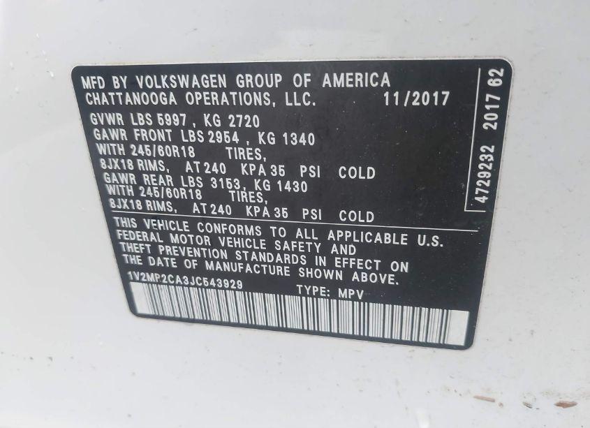 Photo 9 of 2018 Volkswagen Atlas 3.6L V6 SEL (VIN 1V2MR2CA3JC543929)