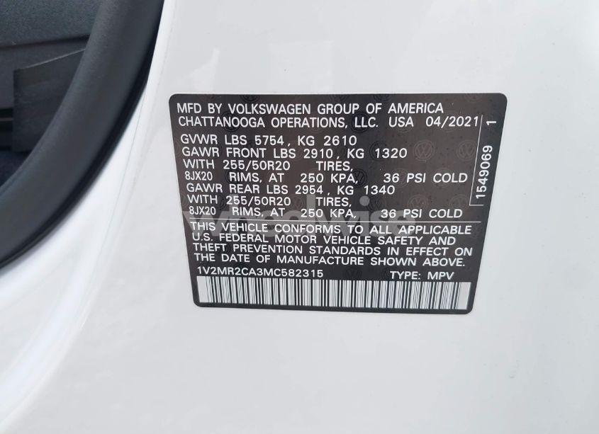 Photo 9 of 2021 Volkswagen Atlas 3.6L V6 SE W/TECHNOLOGY R-LINE (VIN 1V2MR2CA3MC582315)