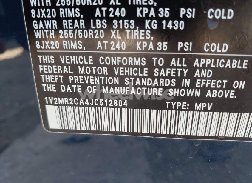 Photo 9 of 2018 Volkswagen Atlas 3.6L V6 SEL (VIN 1V2MR2CA4JC512804)