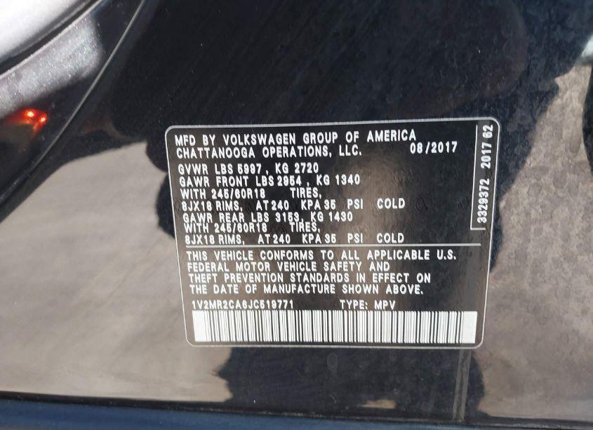 Photo 9 of 2018 Volkswagen Atlas 3.6L V6 SEL (VIN 1V2MR2CA6JC519771)