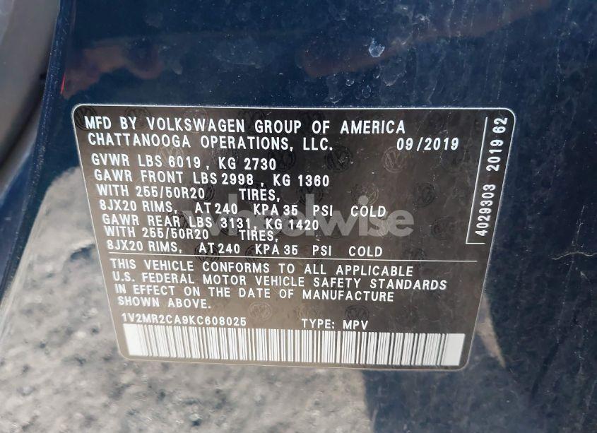 Photo 9 of 2019 Volkswagen Atlas 3.6L V6 SEL (VIN 1V2MR2CA9KC608025)