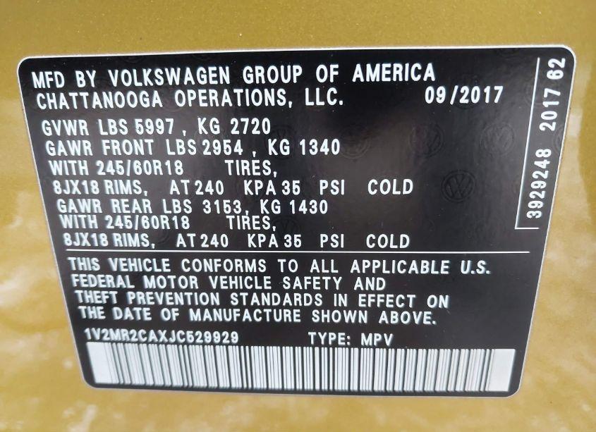 Photo 9 of 2018 Volkswagen Atlas 3.6L V6 SEL (VIN 1V2MR2CAXJC529929)