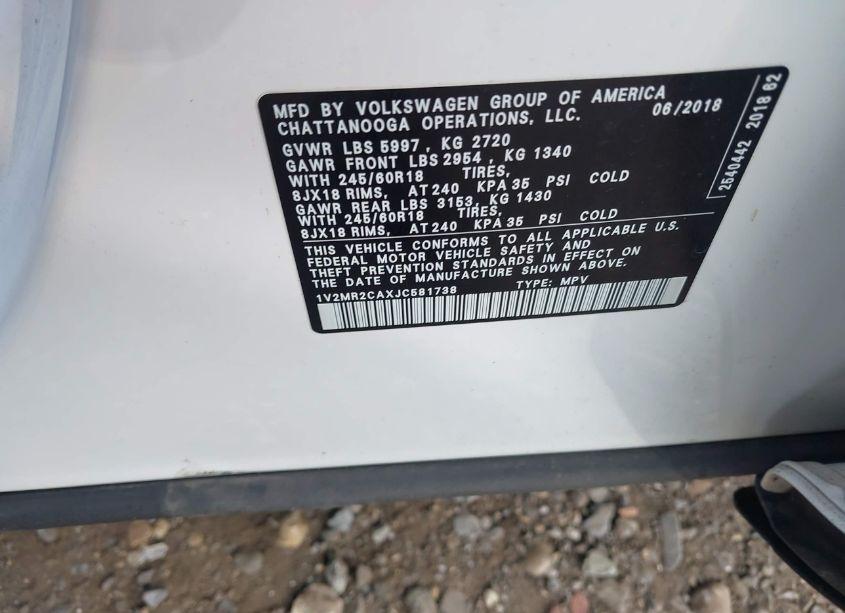 Photo 9 of 2018 Volkswagen Atlas 3.6L V6 SEL (VIN 1V2MR2CAXJC581738)