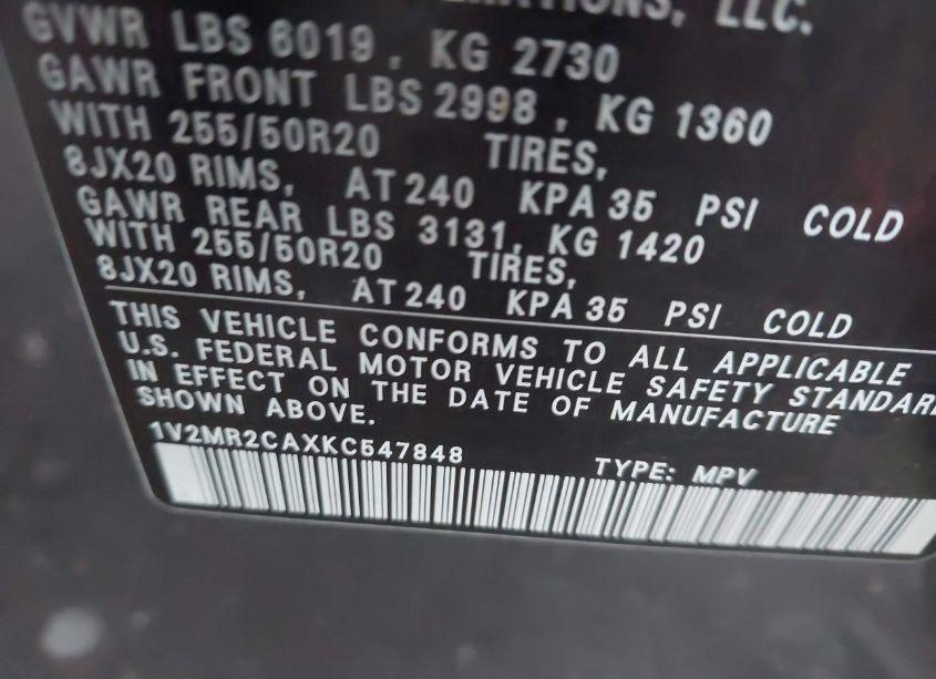 Photo 9 of 2019 Volkswagen Atlas 3.6L V6 SEL (VIN 1V2MR2CAXKC547848)