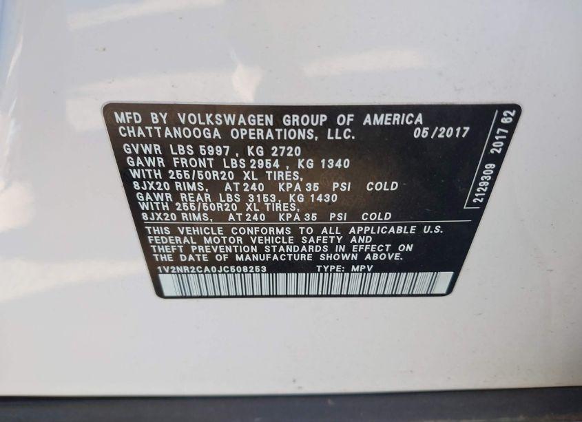 Photo 9 of 2018 Volkswagen Atlas 3.6L V6 SEL PREMIUM (VIN 1V2NR2CA0JC508253)