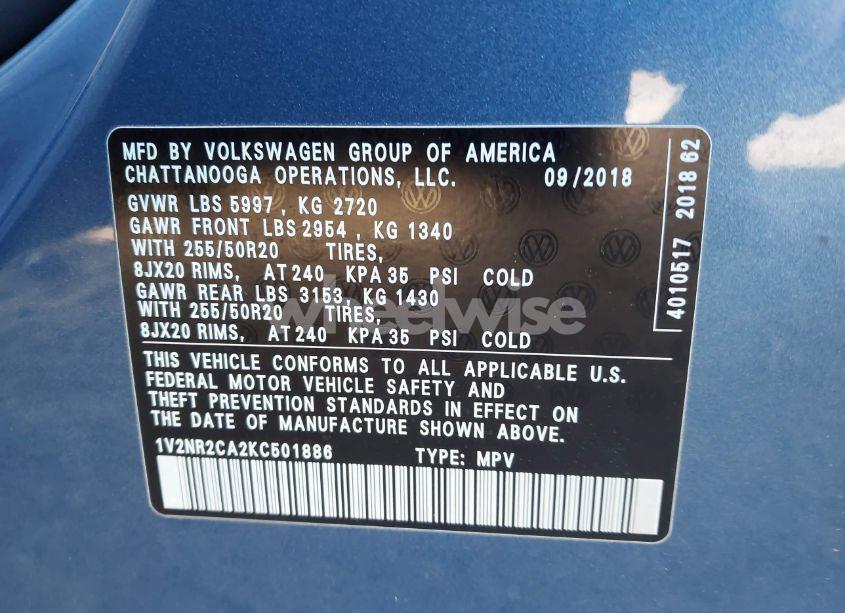 Photo 9 of 2019 Volkswagen Atlas 3.6L V6 SEL PREMIUM (VIN 1V2NR2CA2KC501886)