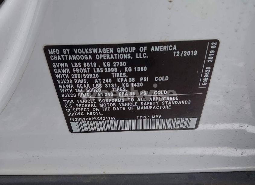 Photo 9 of 2019 Volkswagen Atlas 3.6L V6 SEL PREMIUM (VIN 1V2NR2CA2KC624152)