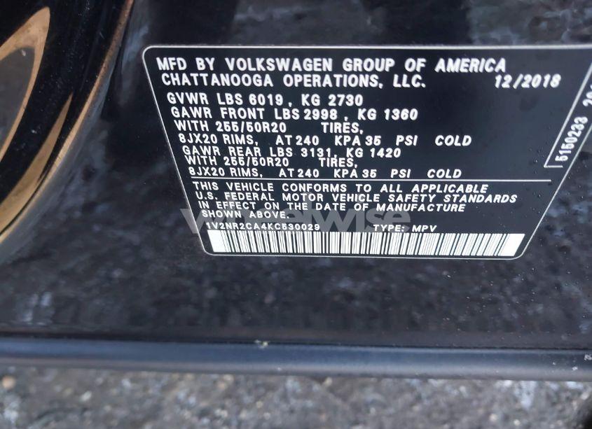 Photo 9 of 2019 Volkswagen Atlas 3.6L V6 SEL PREMIUM (VIN 1V2NR2CA4KC530029)