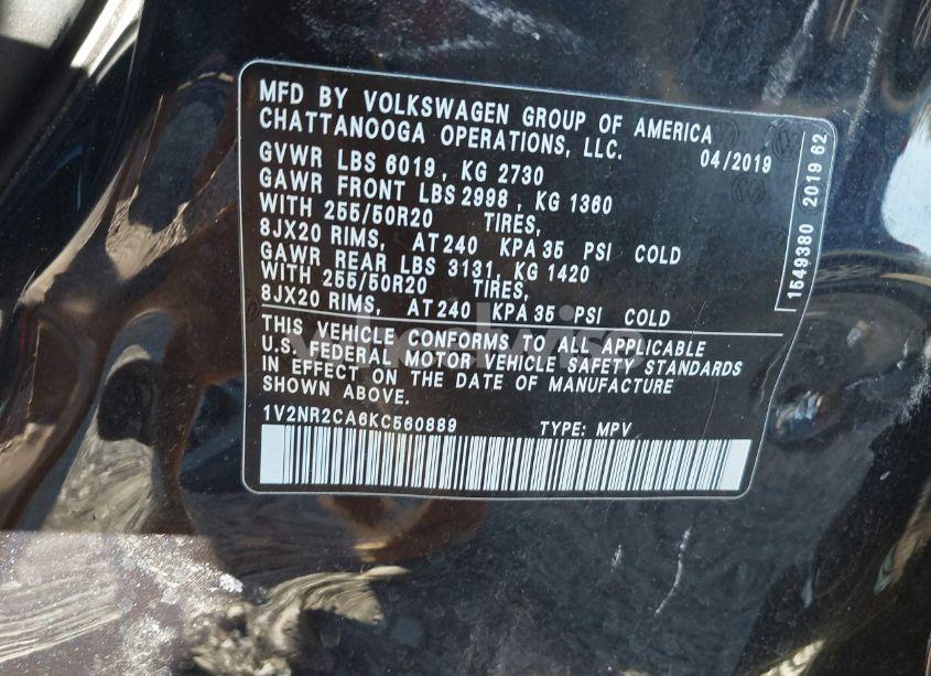Photo 9 of 2019 Volkswagen Atlas 3.6L V6 SEL PREMIUM (VIN 1V2NR2CA6KC560889)